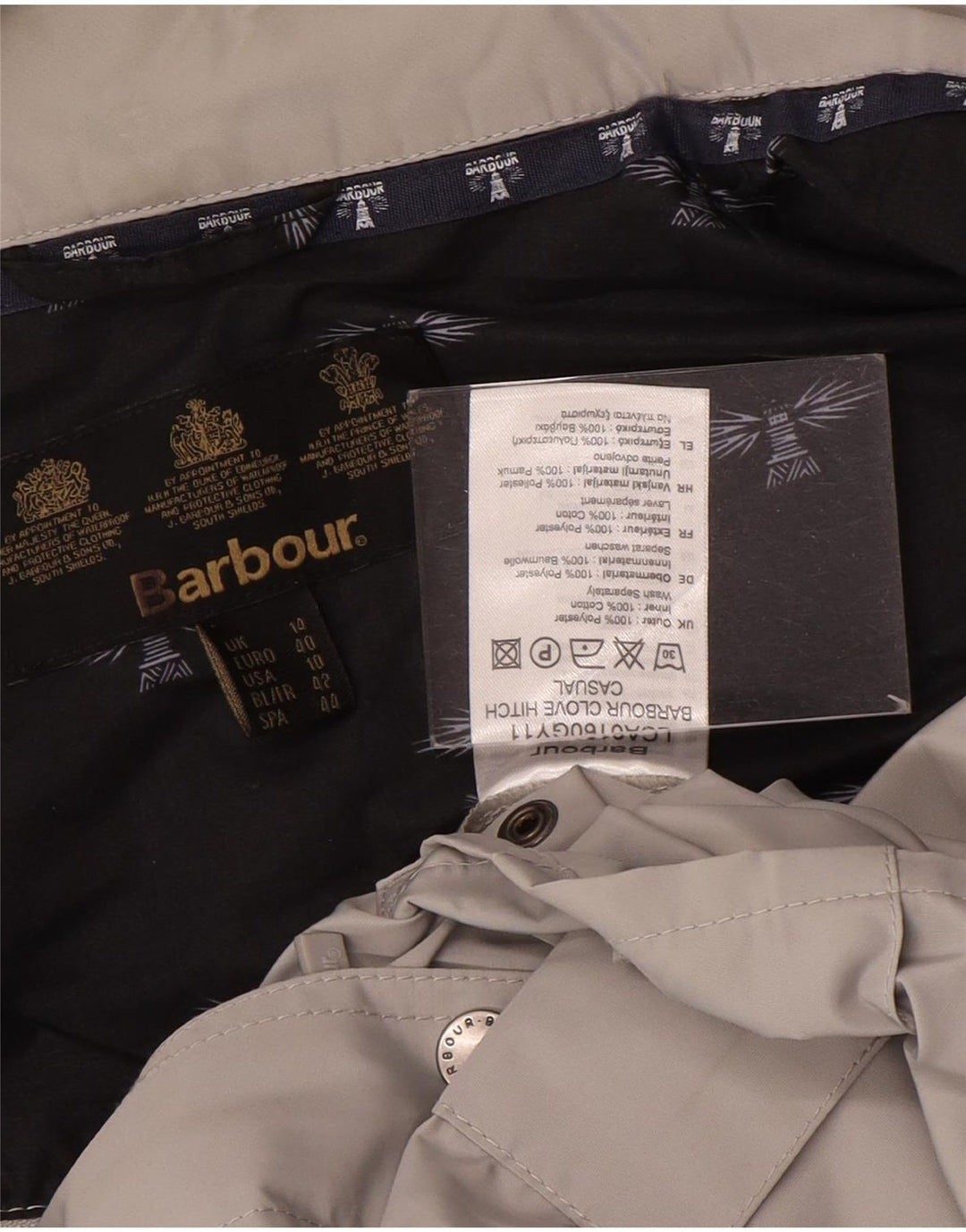 Chaqueta impermeable con capucha Barbour para mujer Reino Unido 44 Poliéster gris grande