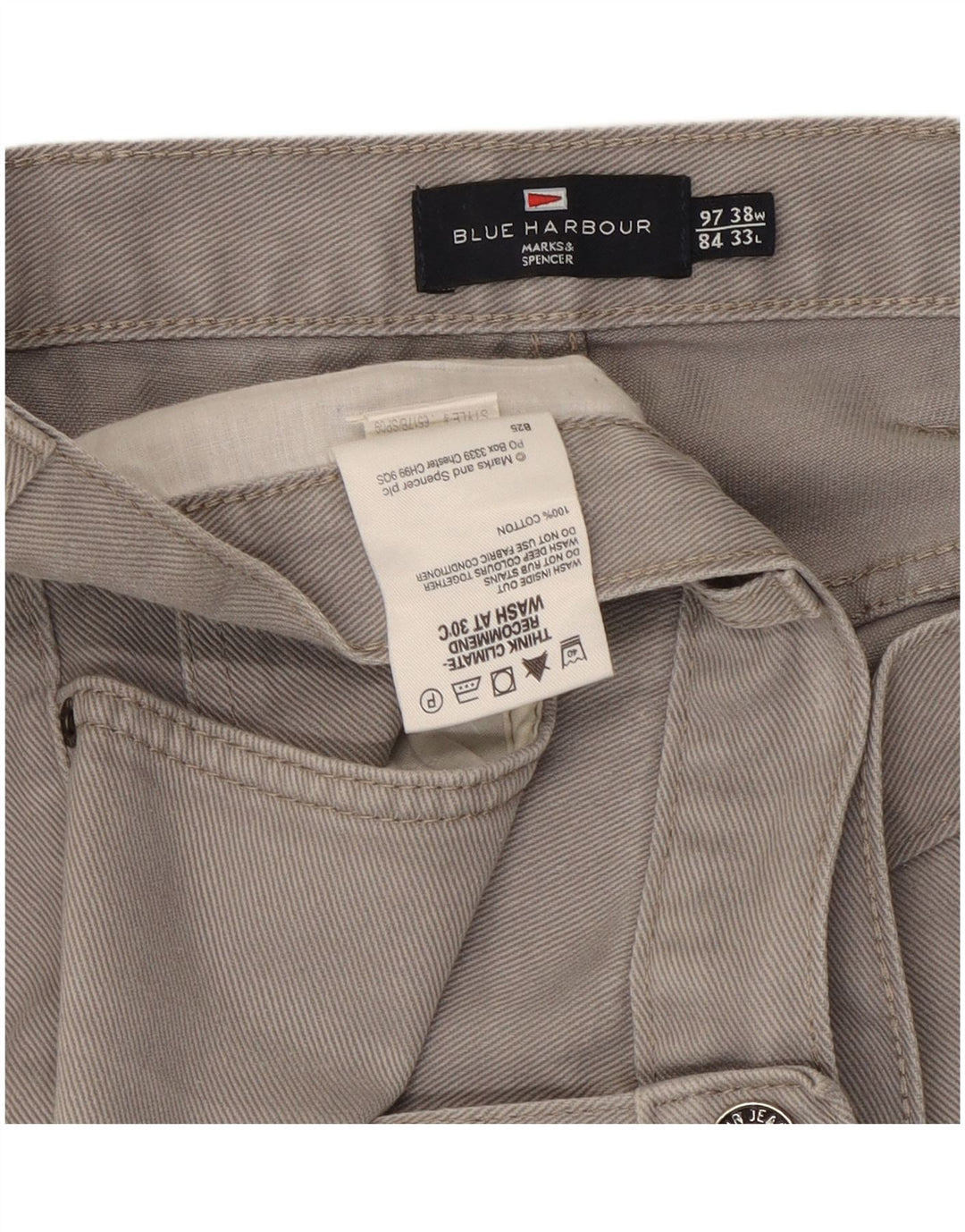 Marks & Spencer Vaqueros rectos Blue Harbor para hombre W38 L33 Algodón gris