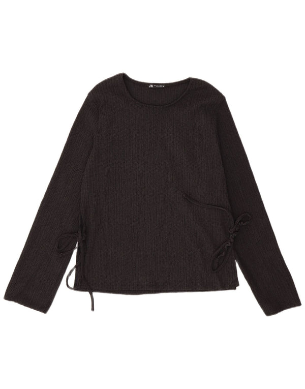 Zara Mujer Top Manga Larga UK 40 Pequeño Poliéster Negro