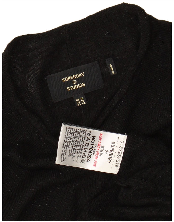 SUPERDRY Suéter corto con cuello redondo para mujer UK 46 Large Black Wool