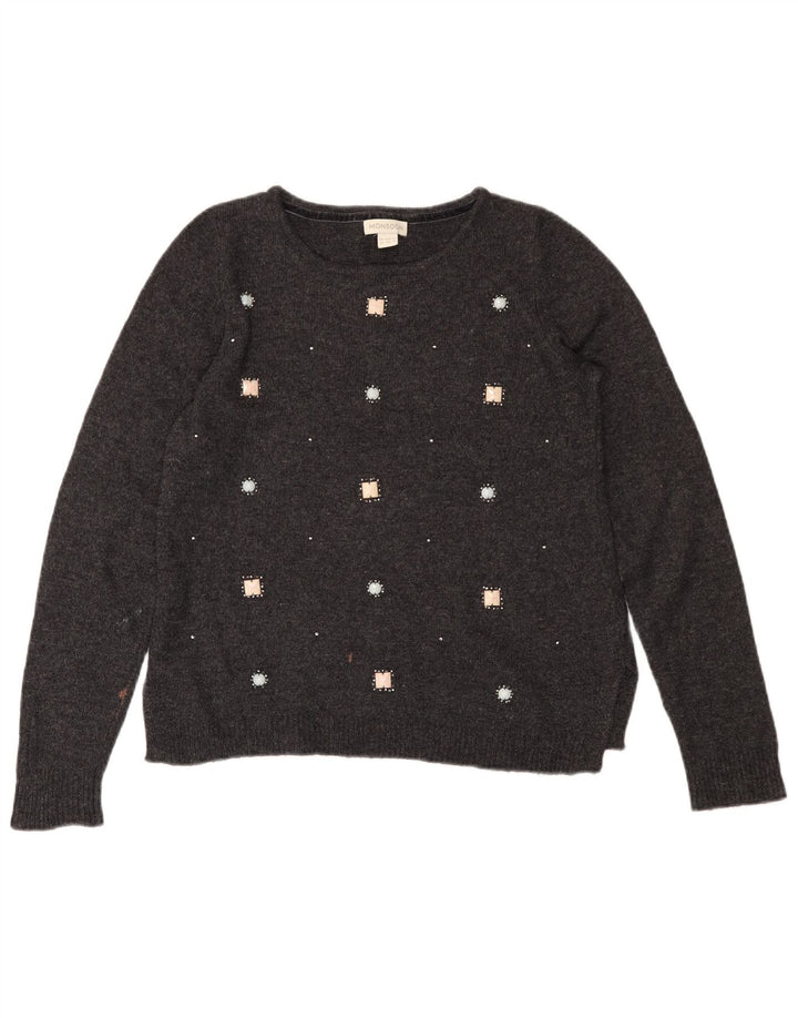 MONSOON Suéter tipo jersey con cuello barco para mujer, Reino Unido 40, algodón gris medio