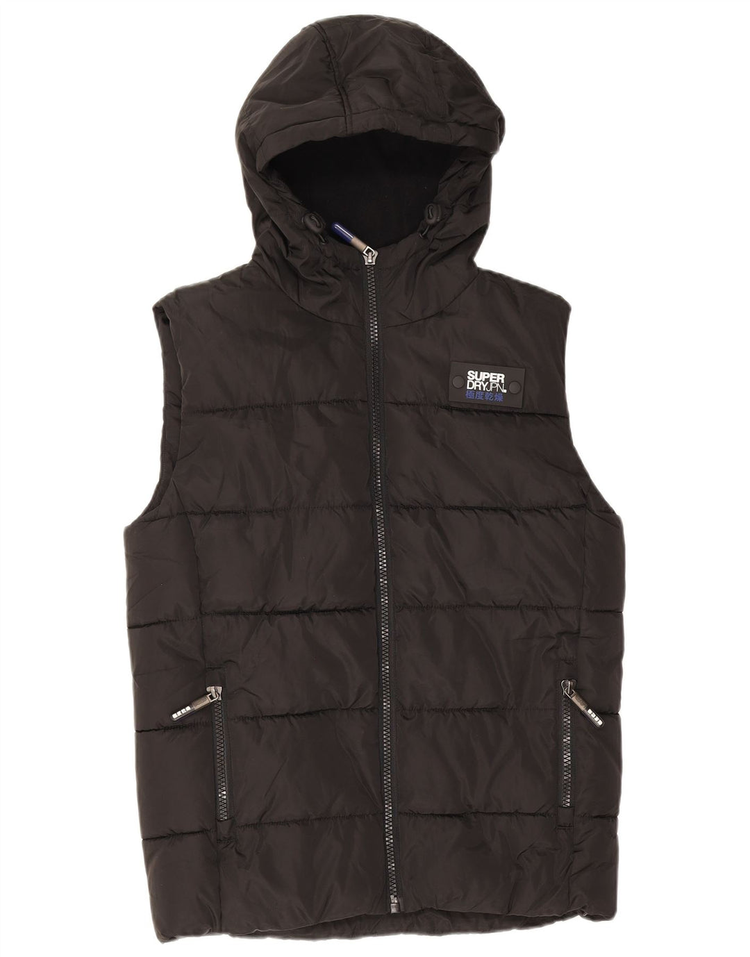 Superdry Chaleco acolchado con capucha para hombre, talla 36, poliéster negro pequeño