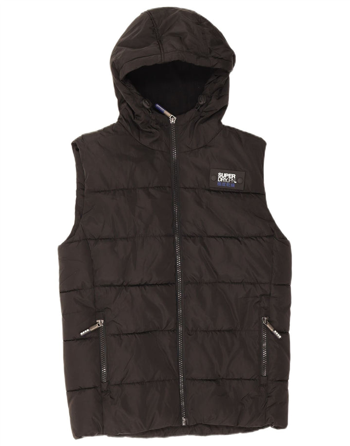 Superdry Chaleco acolchado con capucha para hombre, talla 36, poliéster negro pequeño