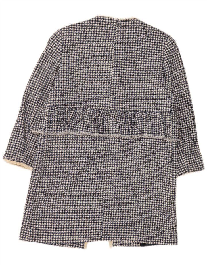 Zara Mujer Abrigo Abierto Extragrande Reino Unido 10 Pequeño Algodón De Pata De Gallo Azul