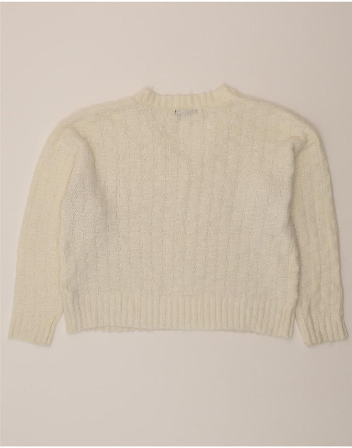 MARKS & SPENCER Womens Oversized V-Neck Jumper Sweater UK 16 Large White Vintage Marks & Spencer and Second-Hand Marks & Spencer from Messina Hembry 