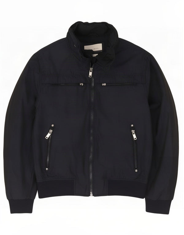 Zara Mens Bomber Jacket UK 40 Grande Azul Marino Poliéster