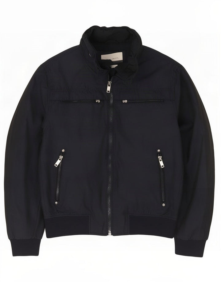 Zara Mens Bomber Jacket UK 40 Grande Azul Marino Poliéster