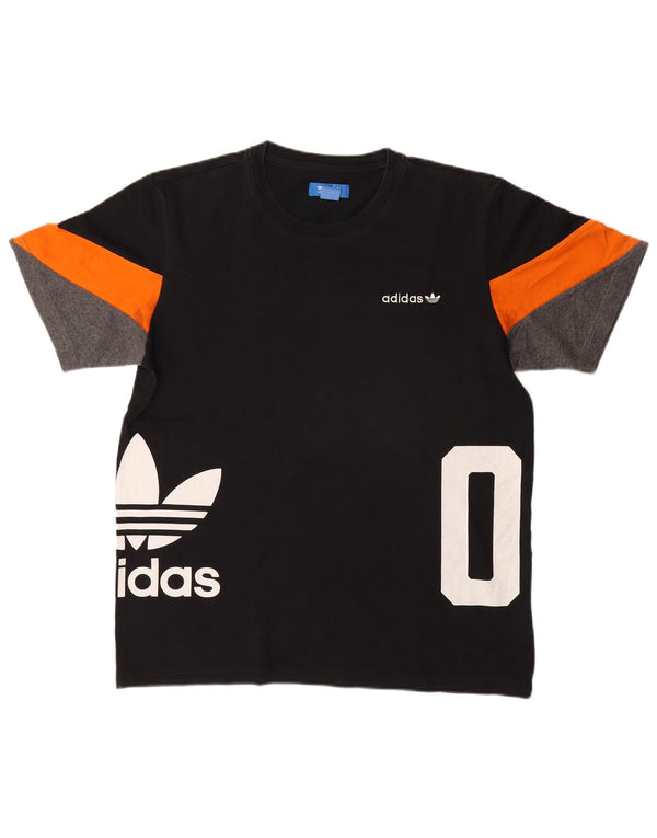 Adidas Hombre Camiseta Gráfica Top Grande Negro Colorblock Algodón