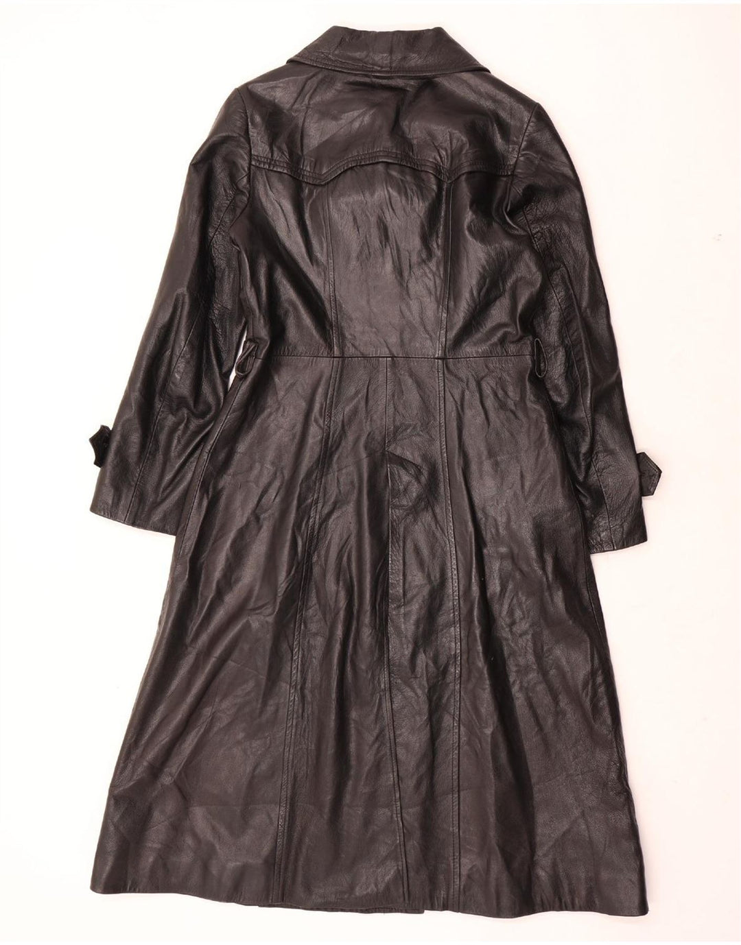 VINTAGE Abrigo de cuero para mujer Reino Unido 12 Cuero negro medio