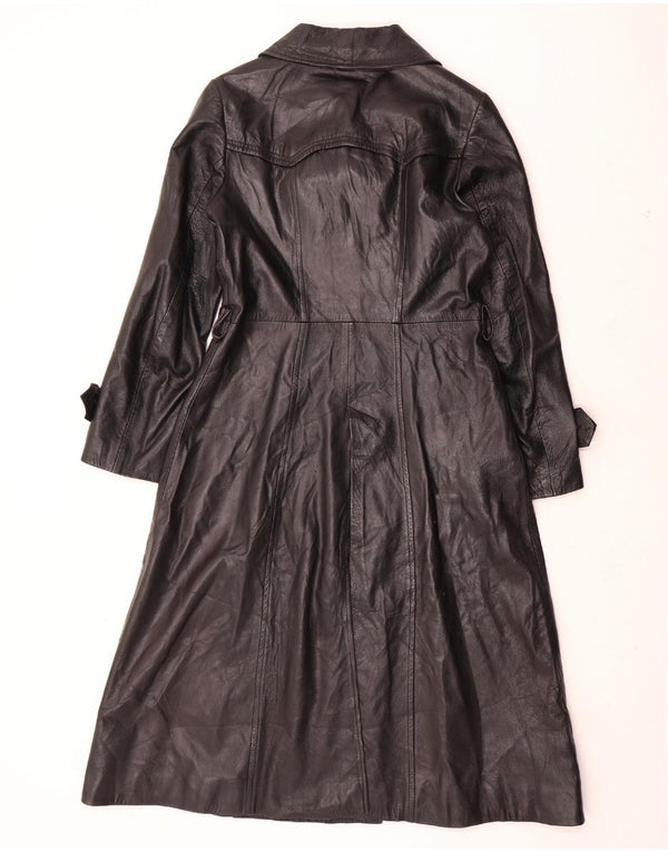 VINTAGE Abrigo de cuero para mujer Reino Unido 12 Cuero negro medio