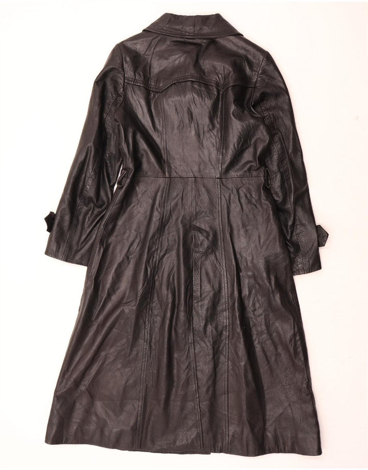 VINTAGE Abrigo de cuero para mujer Reino Unido 12 Cuero negro medio