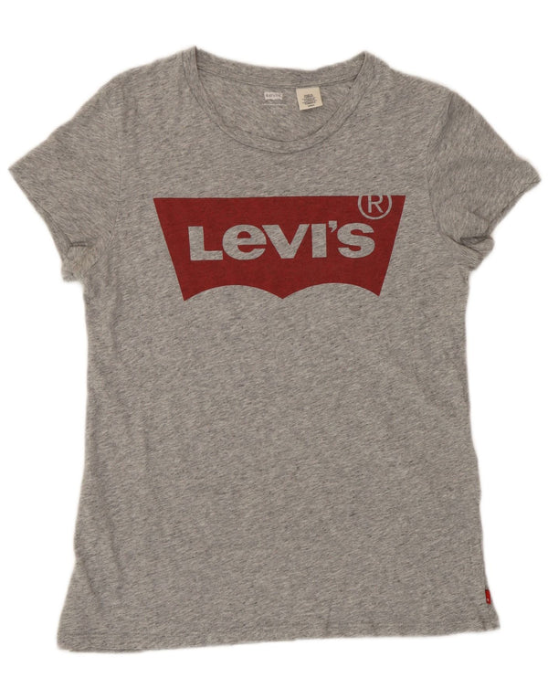 Levi's Camiseta gráfica para mujer Top UK 10 Pequeño algodón moteado gris