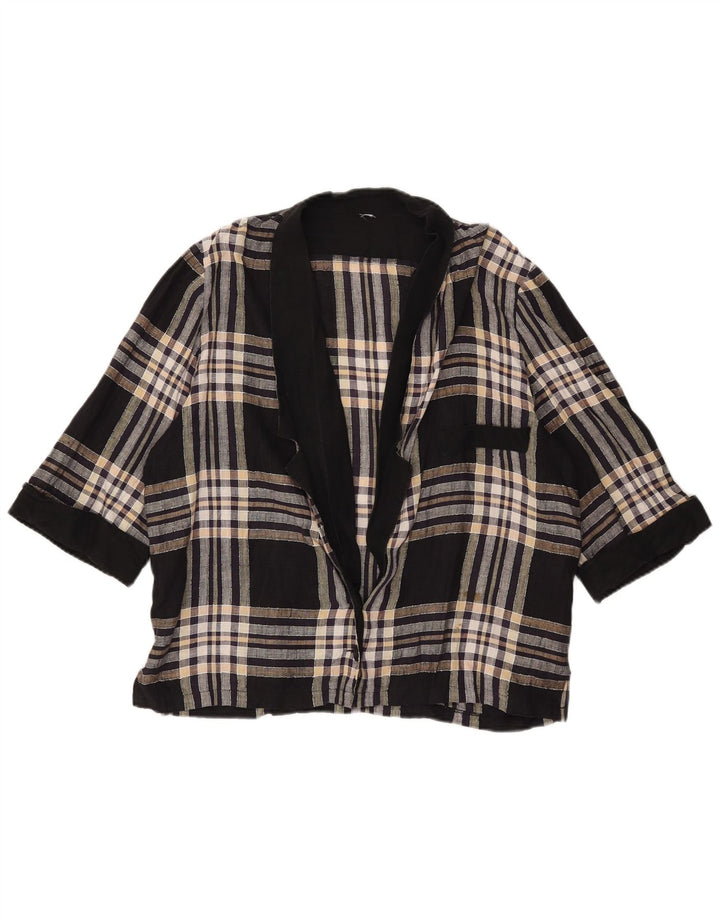 Vintage mujer 1 botón manga corta Blazer chaqueta IT 44 cuadros negros medianos
