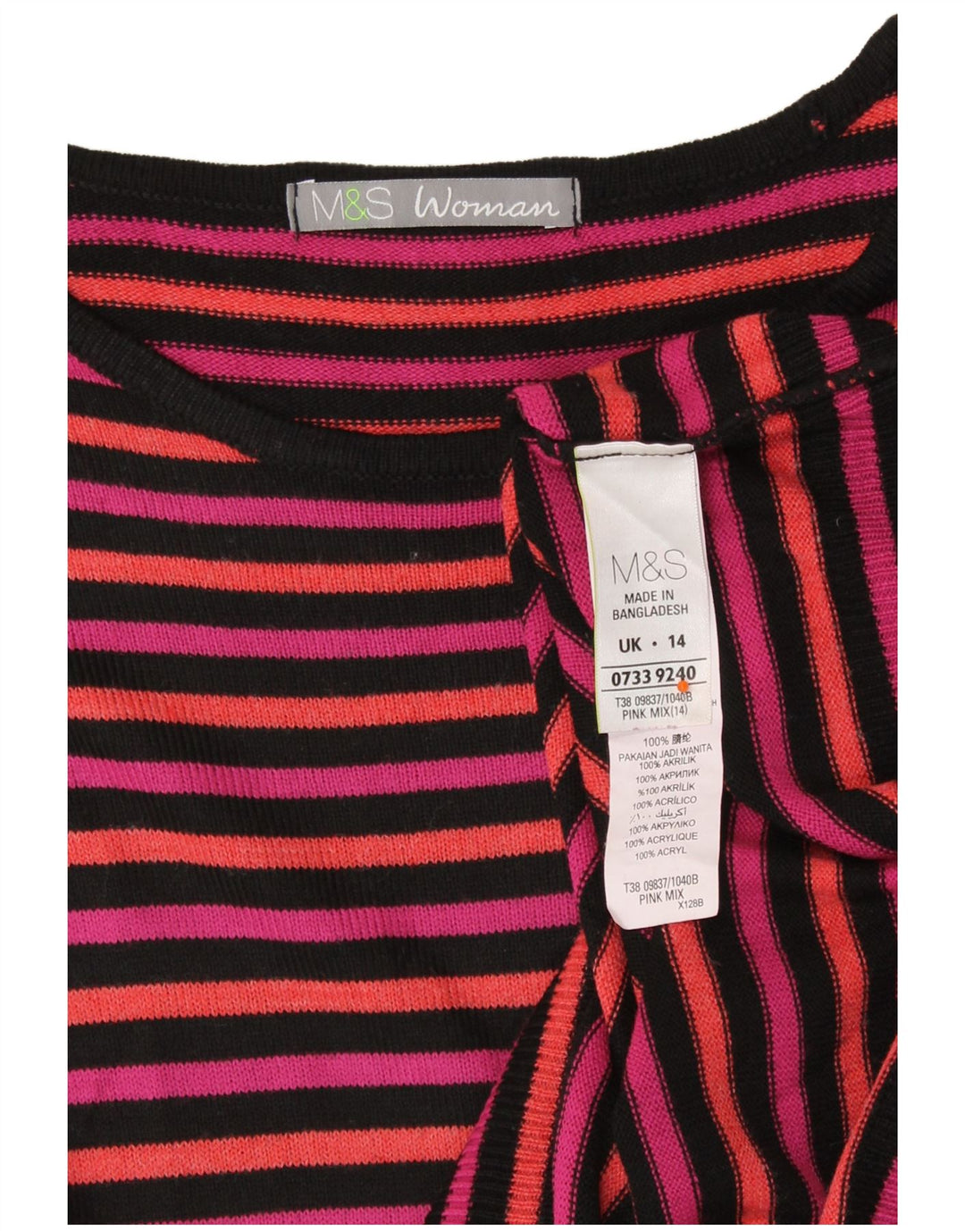 MARKS & SPENCER Suéter tipo jersey con cuello barco para mujer Reino Unido 40 Grande Rayas rosas