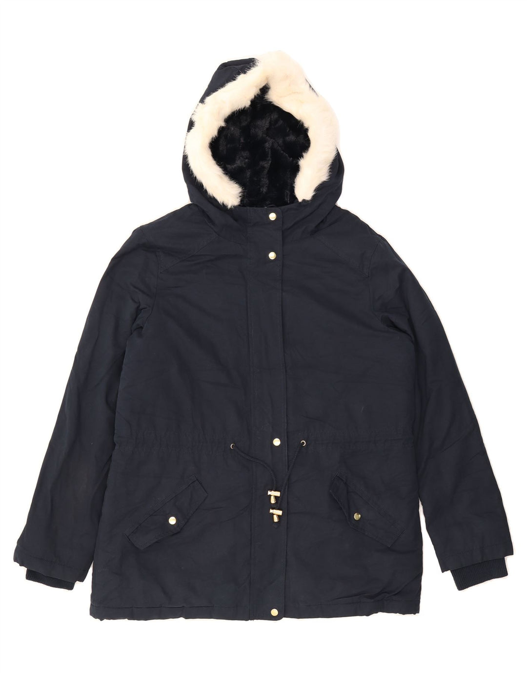 OASIS Womens Hooded Windbreaker Jacket UK 14 Medium Navy Blue Cotton Vintage Oasis and Second-Hand Oasis from Messina Hembry 