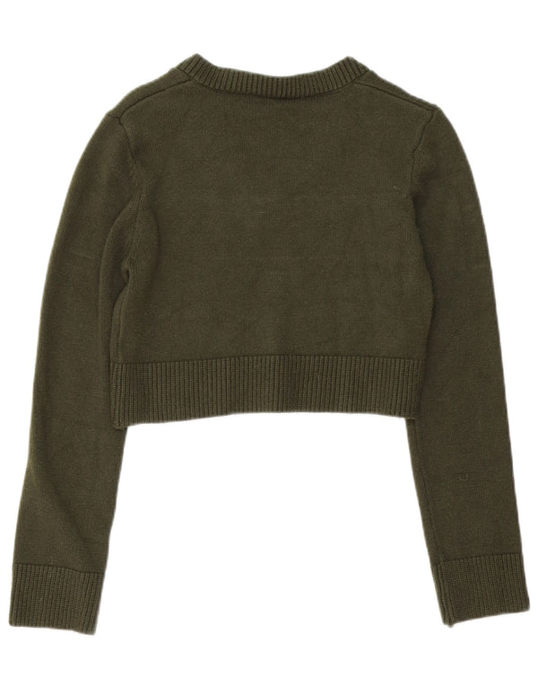 Zara Mujer Crop Jumper Sweater UK 12 Viscosa Verde Medio