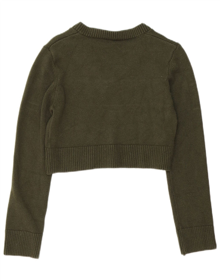 Zara Mujer Crop Jumper Sweater UK 12 Viscosa Verde Medio