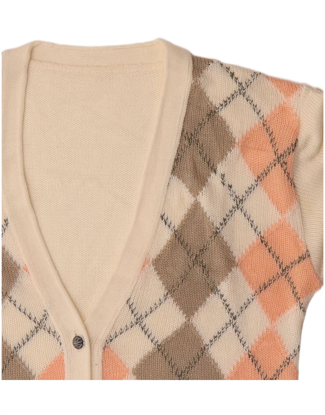 Vintage mujer Cardigan suéter Reino Unido 18 XL Off White Argyle/Diamond