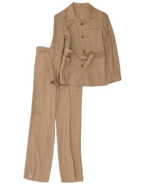 Vintage mujer 4 botones traje de 2 piezas IT 36 XS W26 L30 Viscosa Beige