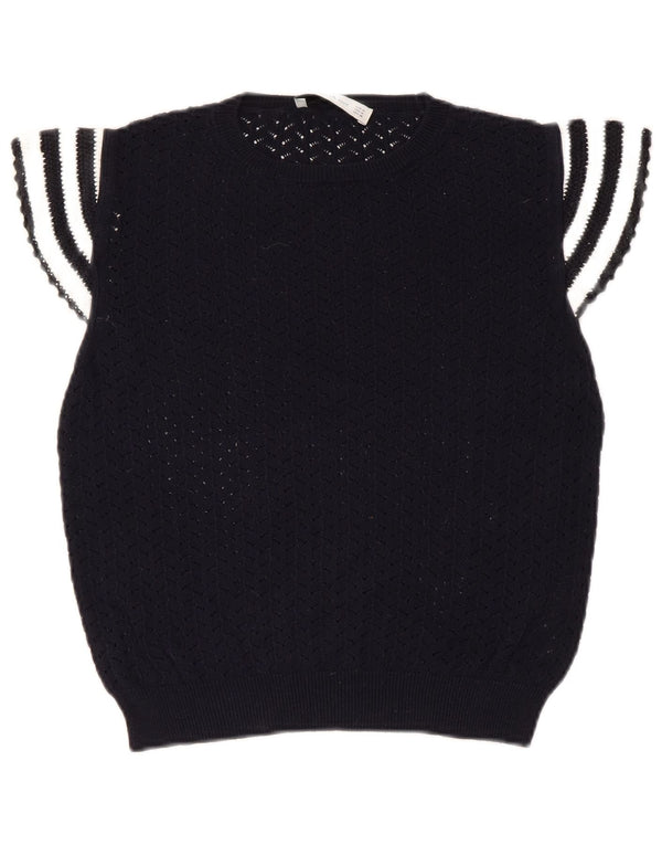 Zara Blusa Corta De Punto Para Mujer Top Reino Unido 42 Medio Algodón A Rayas Azul Marino