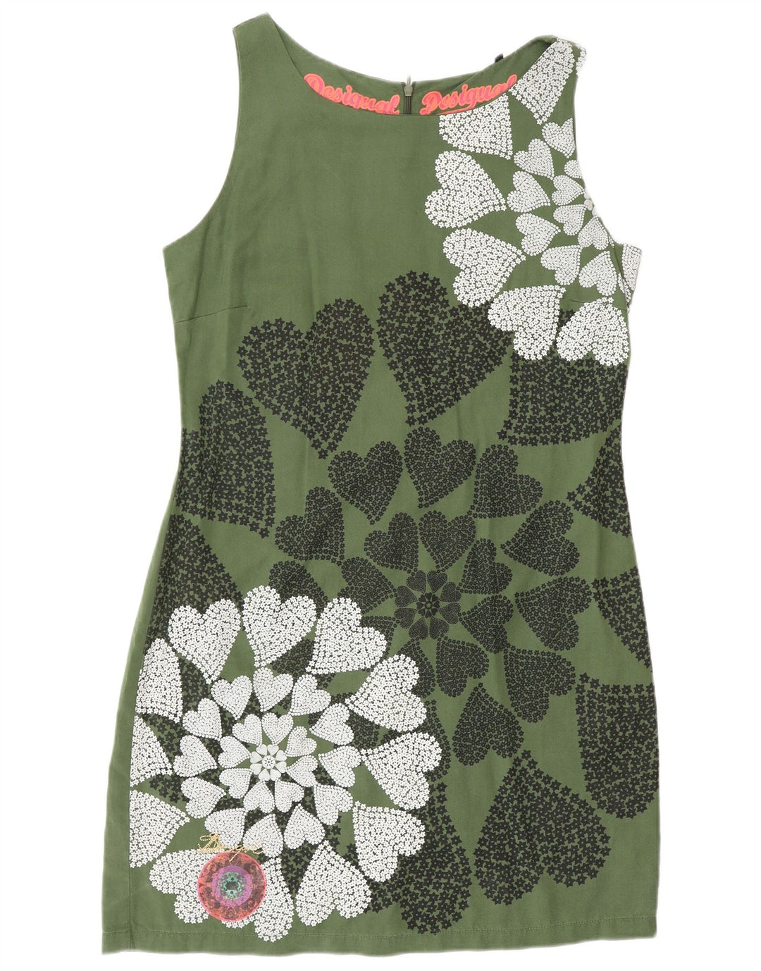 Desigual Vestido tubo gráfico EU 42 Corazón floral verde medio