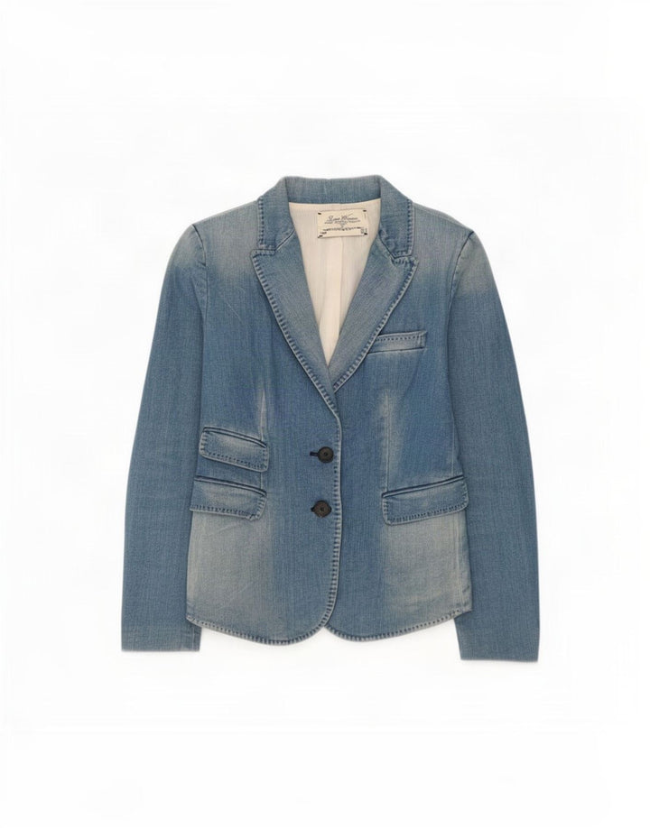 Zara Mujer Chaqueta Americana Vaquera De 2 Botones UK 42 Poliéster Azul Medio