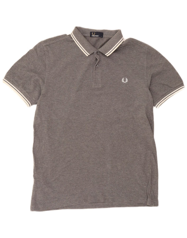 Fred Perry Polo para hombre de algodón moteado gris grande