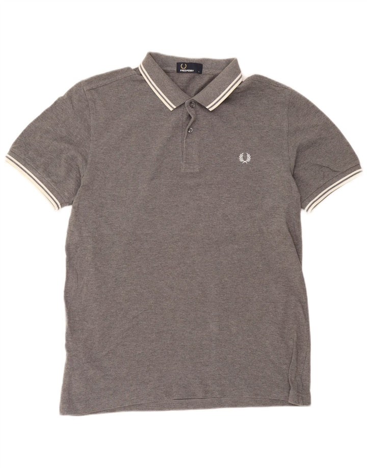 Fred Perry Polo para hombre de algodón moteado gris grande