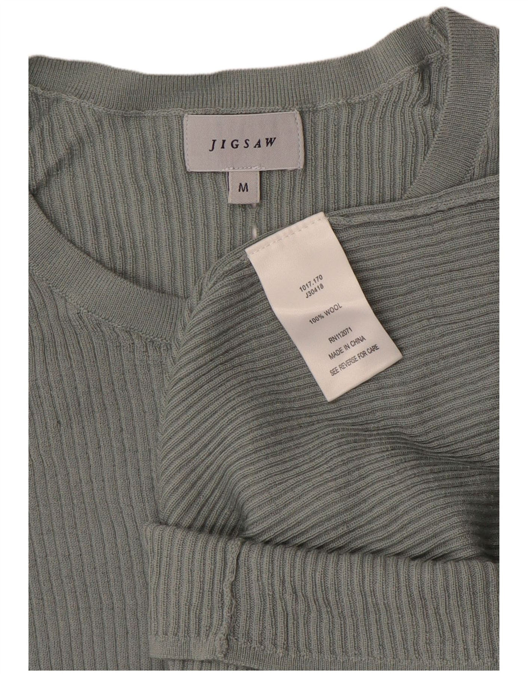 JIGSAW Suéter tipo jersey para mujer con cuello barco UK 12 Lana gris medio