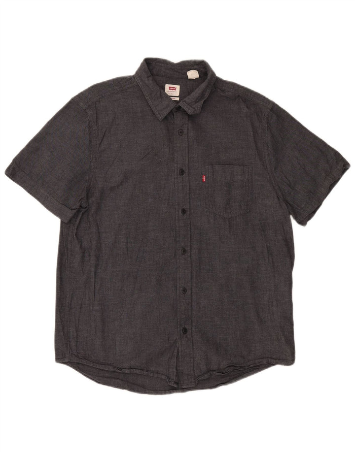 LEVI'S Camisa de manga corta para hombre, ajuste estándar, algodón gris grande