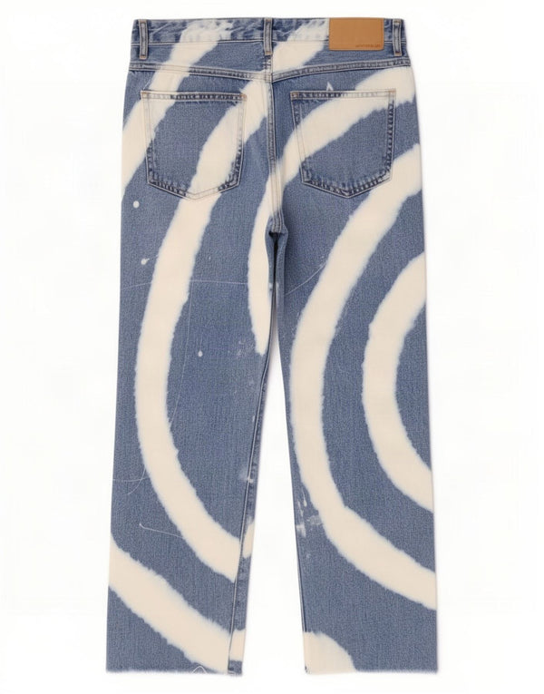 Zara Mujer Trafaluc Vaqueros De Pierna Ancha Mediano W28 L27 Algodón Tie Dye Azul