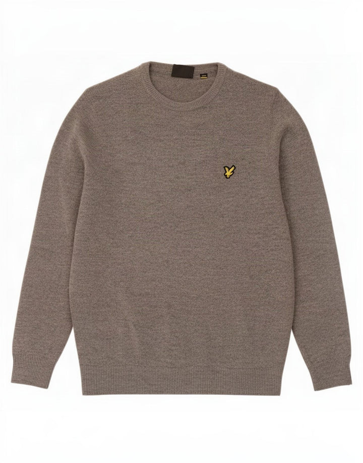 Lyle & Scott Jersey de cuello redondo para hombre de lana de cordero moteada en gris medio