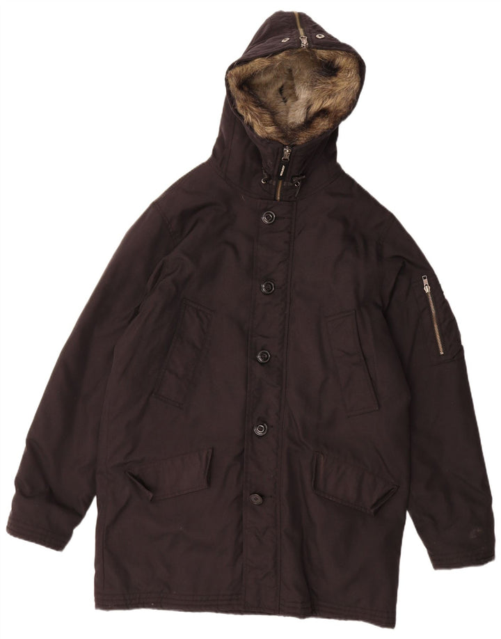 Woolrich Parka con capucha para hombre UK 36 Small Poliéster negro