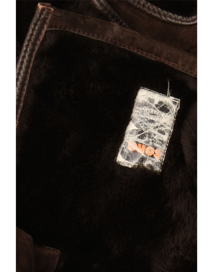 Vintage hombres Sherpa doble pecho abrigo Reino Unido 10 pequeño marrón