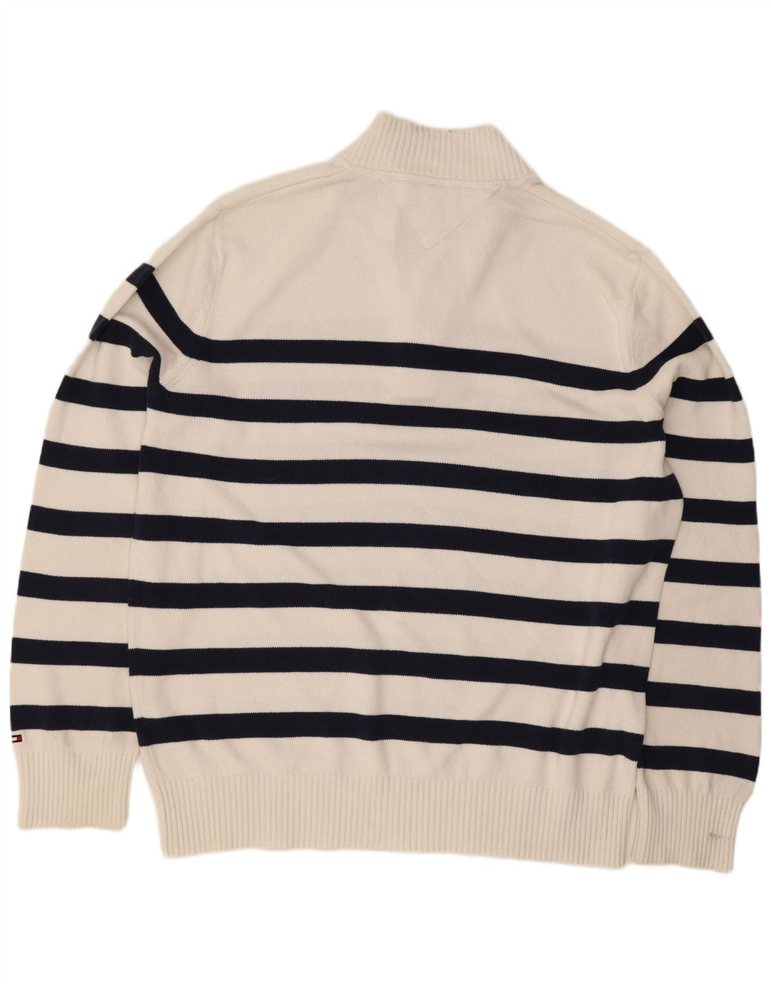 Tommy Hilfiger Suéter tipo jersey con cuello y botones para hombre, tamaño grande, a rayas blancas