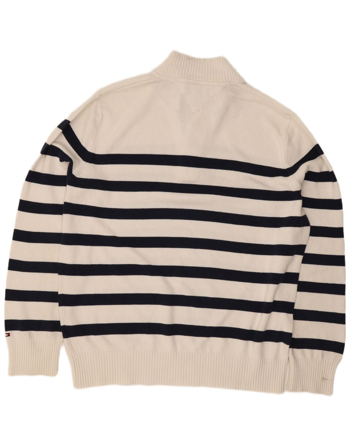 Tommy Hilfiger Suéter tipo jersey con cuello y botones para hombre, tamaño grande, a rayas blancas