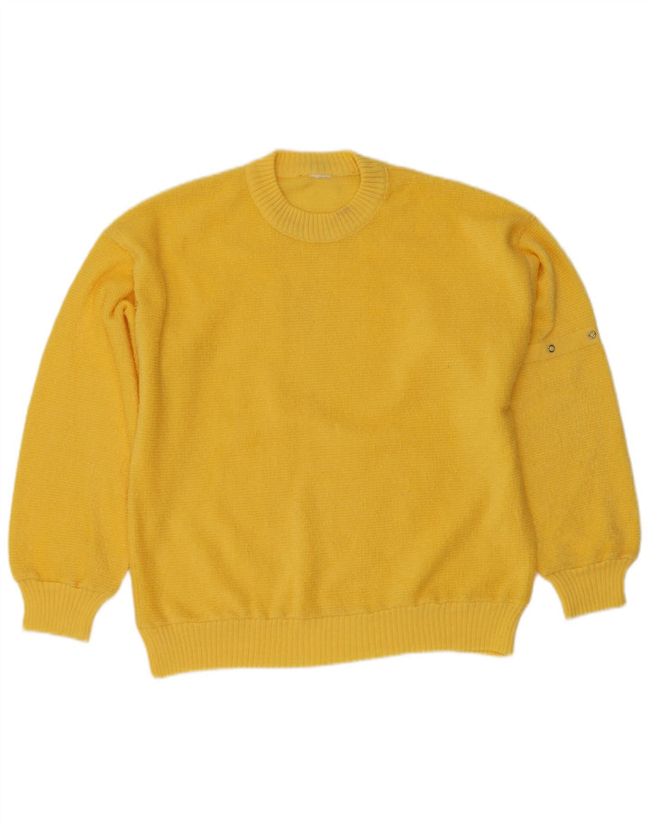 Vintage hombres cuello redondo jersey suéter pequeño amarillo