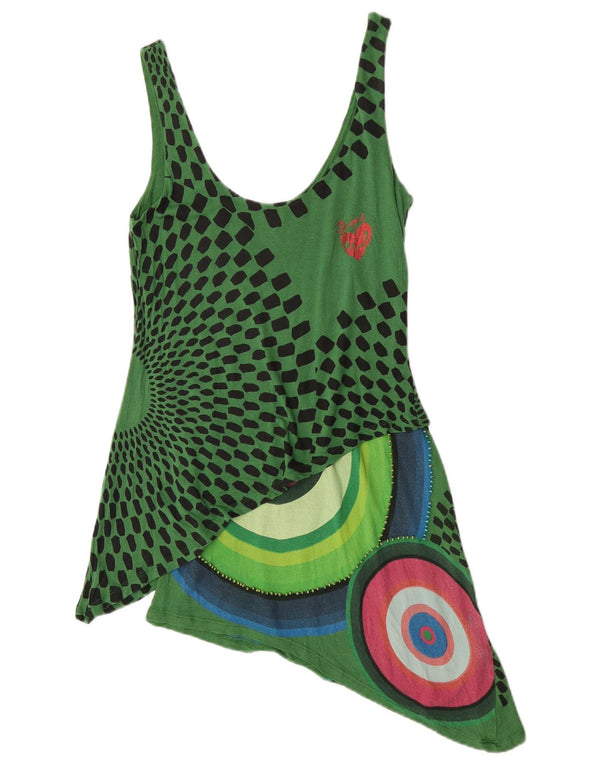 Desigual Vestido Asimétrico Gráfico Mujer UK 8 Pequeño Verde Geométrico