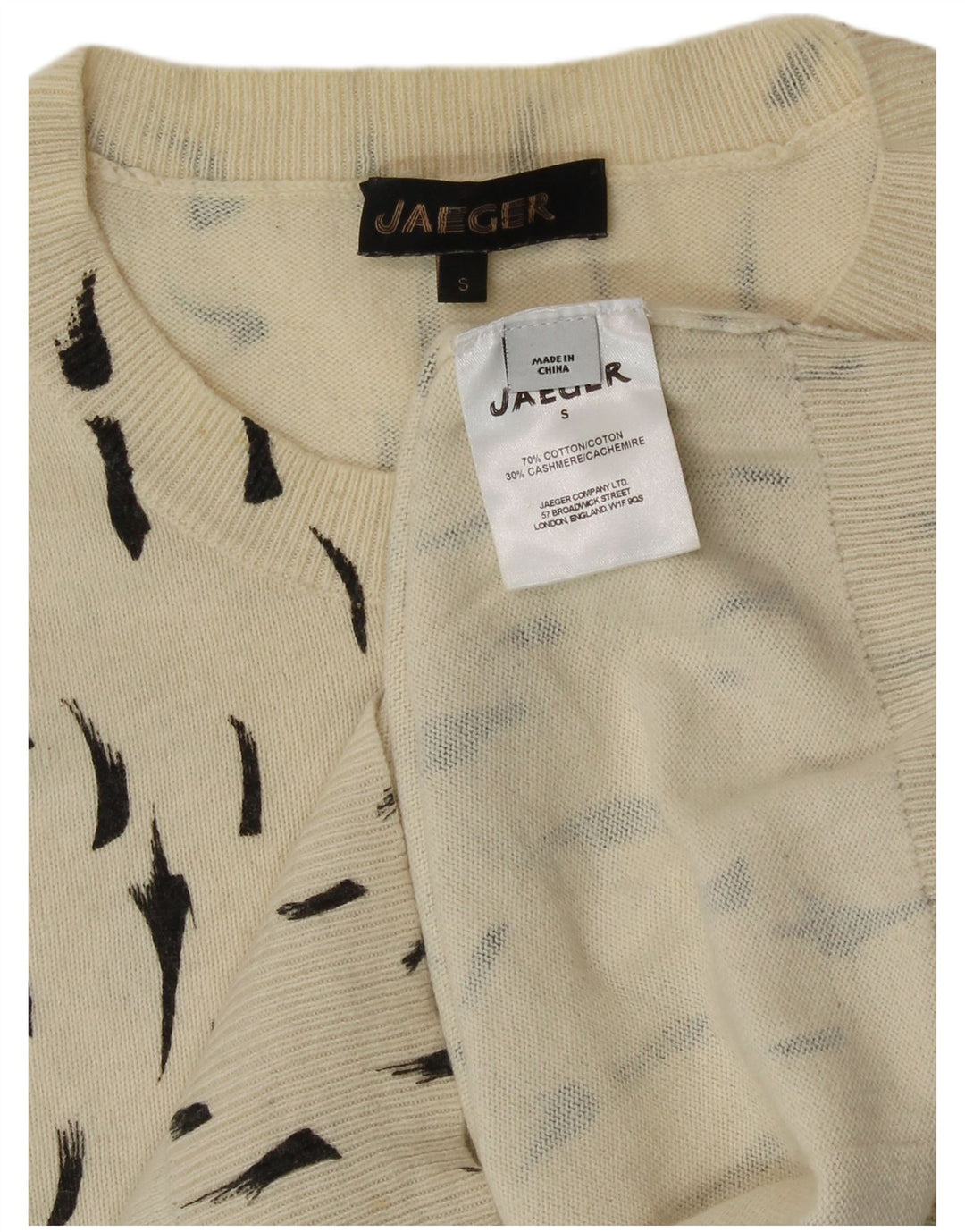 Jaeger Jersey de cuello redondo para mujer UK 8 Small Off White Spotted Cotton