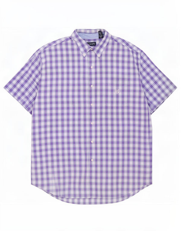 Chaps Camisa de manga corta grande y alta para hombre, talla 3XL, algodón a cuadros morado