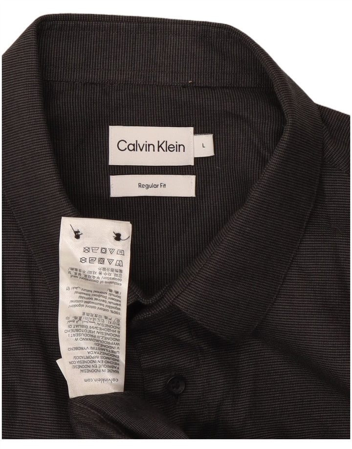 Calvin Klein Camisa de corte regular para hombre de algodón a rayas negras grande