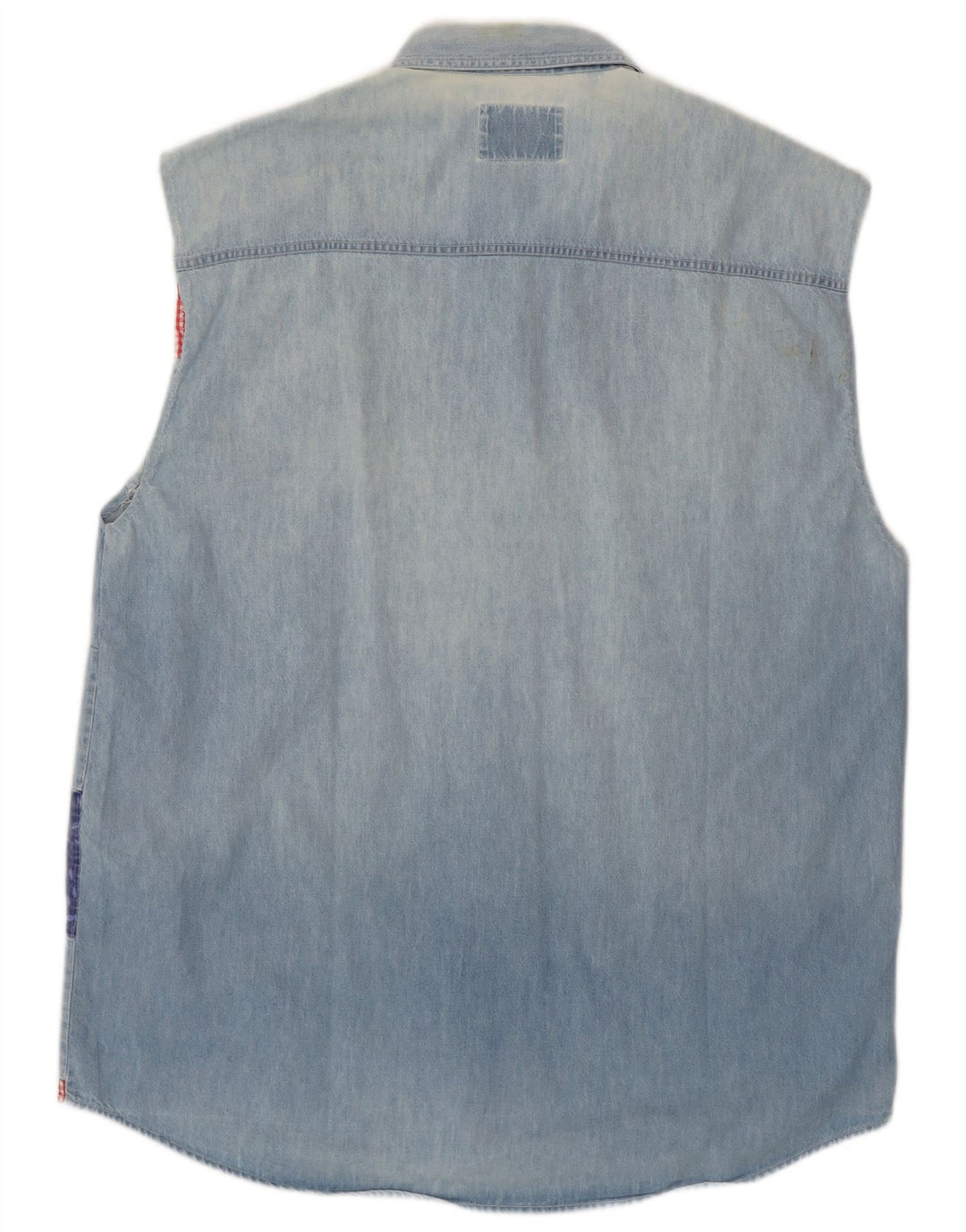Camisa vaquera sin mangas para hombre Wampum Patchwork azul grande