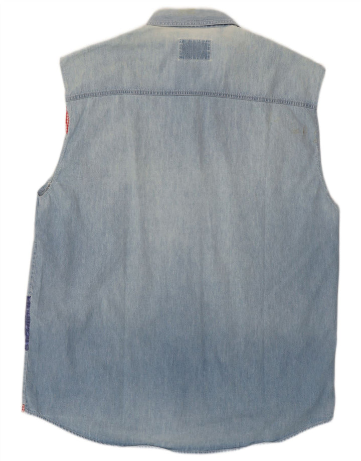 Camisa vaquera sin mangas para hombre Wampum Patchwork azul grande