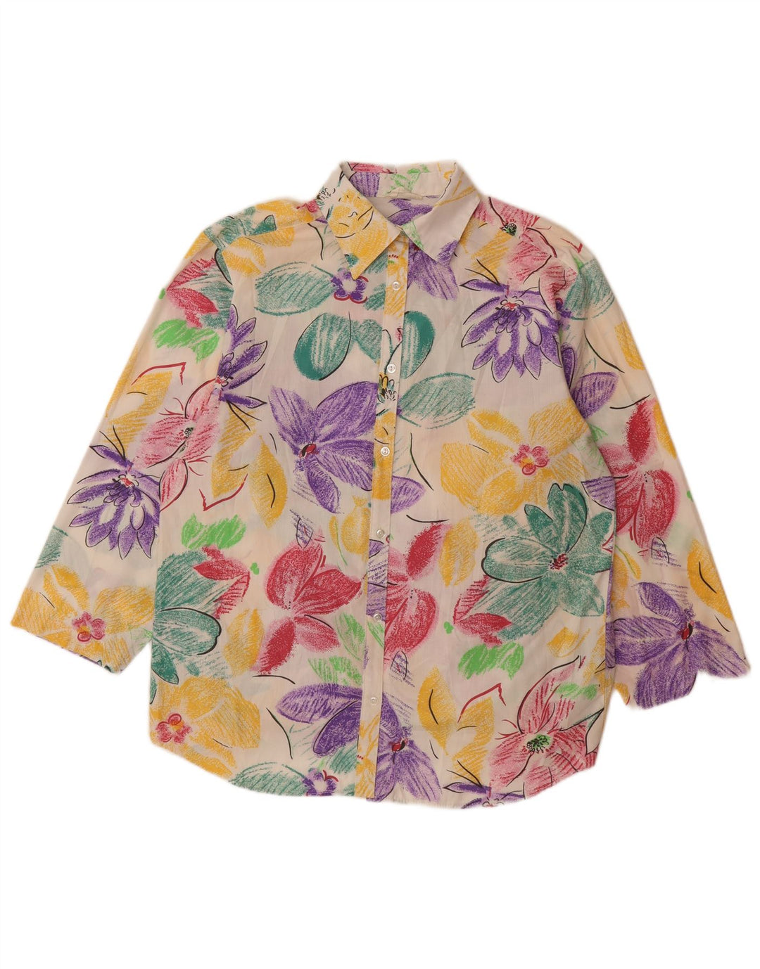 VINTAGE Vestido camisero de manga corta para mujer Reino Unido 14 Floral multicolor grande