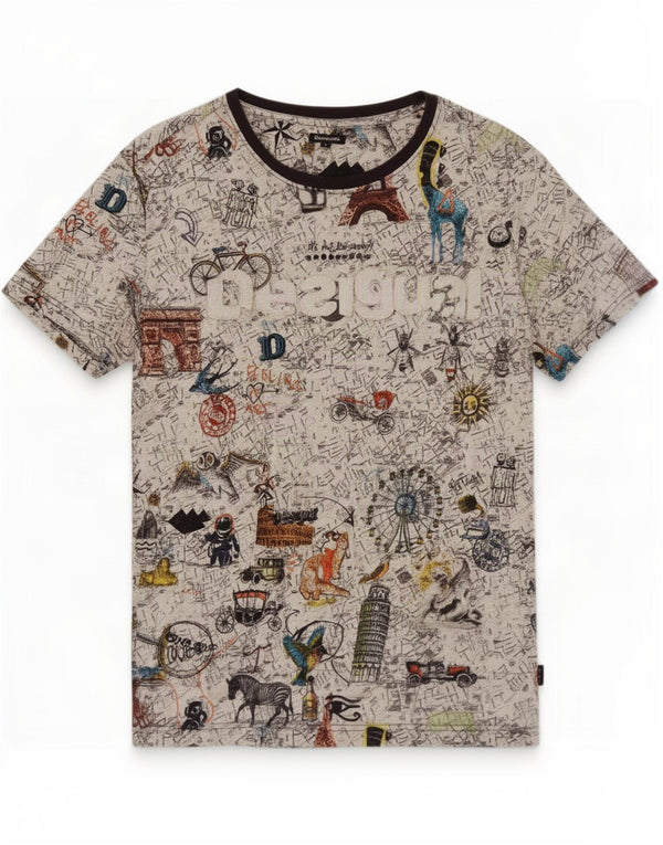 Desigual Hombre Camiseta Gráfica Top Grande Algodón Multicolor