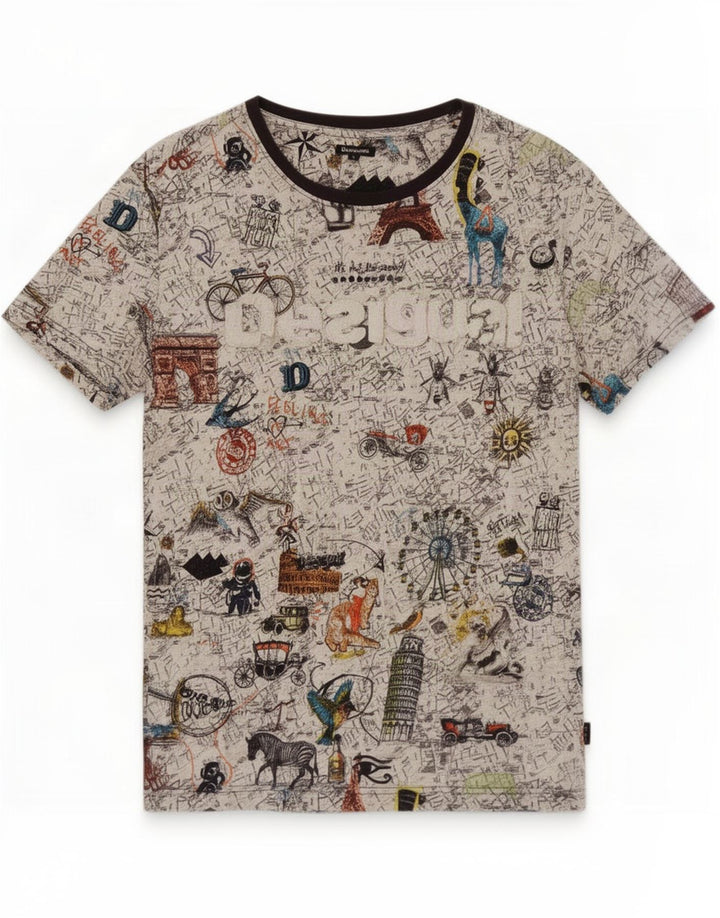 Desigual Hombre Camiseta Gráfica Top Grande Algodón Multicolor