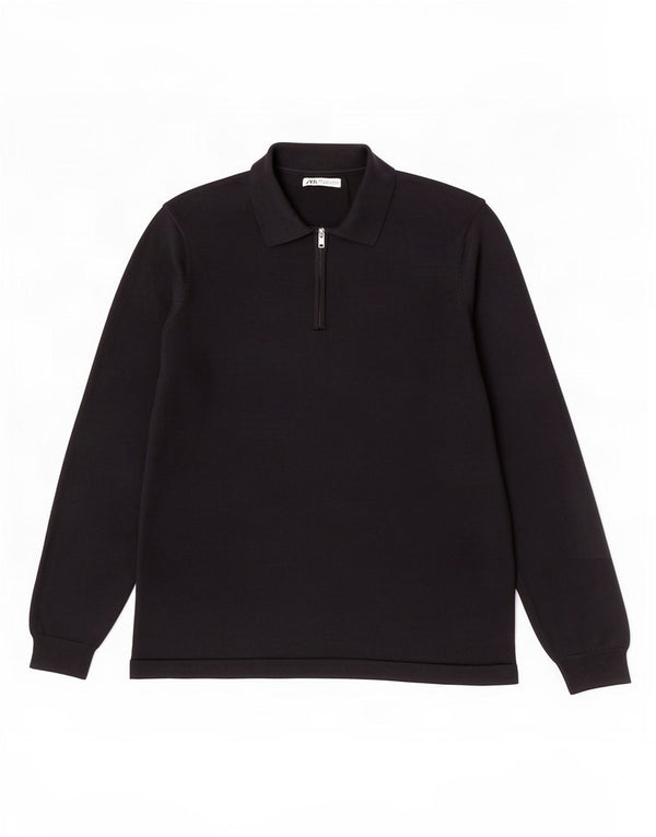 Zara Hombre Polo Cuello Jersey Jersey Grande Algodón Negro
