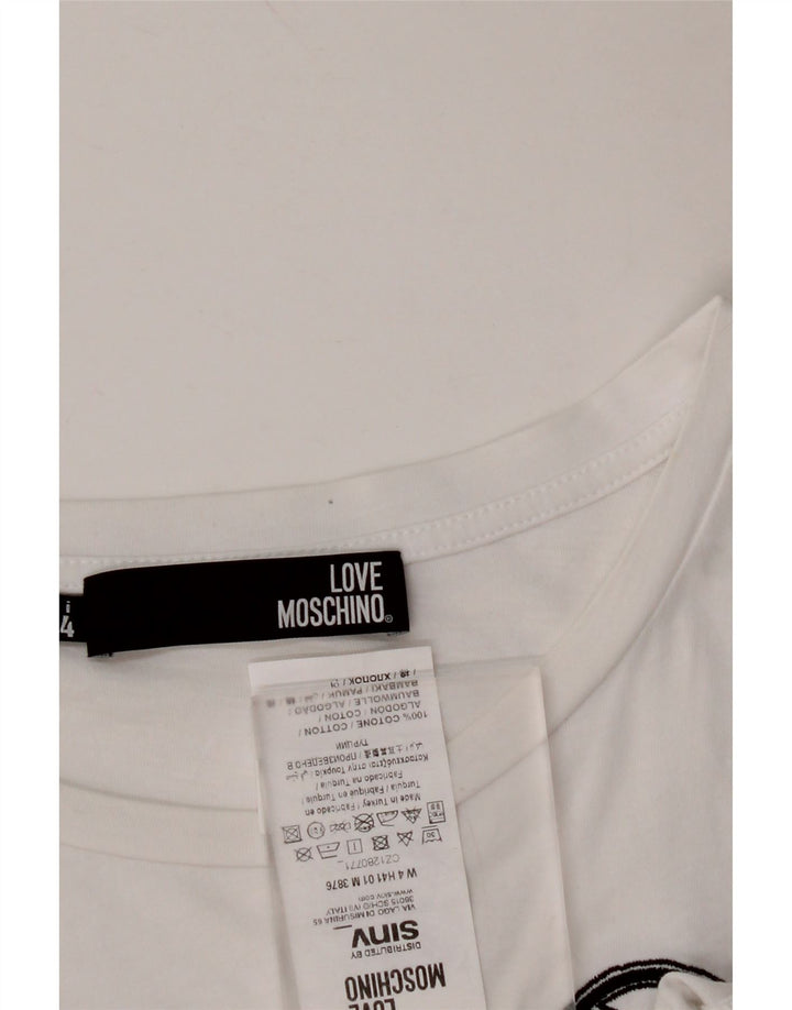 MOSCHINO Blusa Estampada Top IT 44 Medium Blanco Algodón