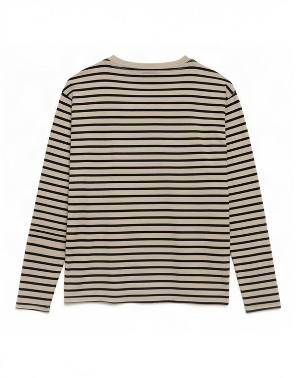 Zara Mujer Top Manga Larga UK 40 Small Blanco Rayas Algodón Náutico
