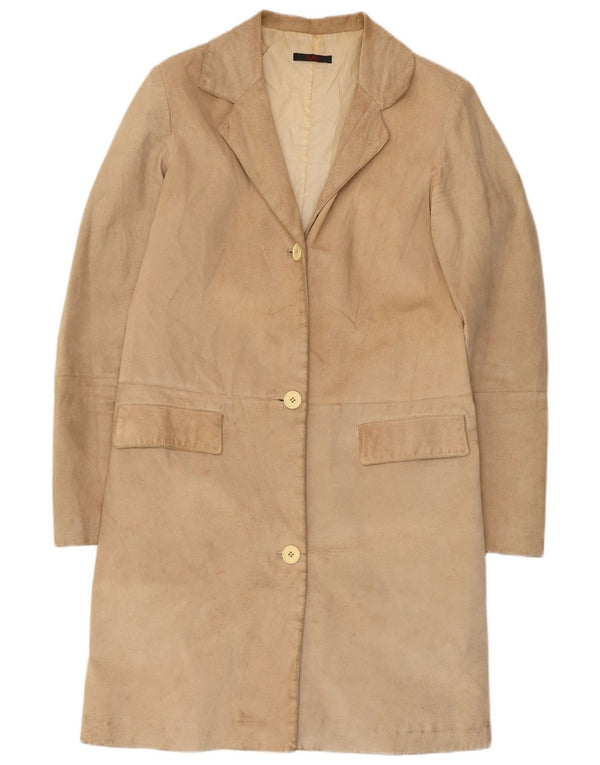 Vintage mujer ante abrigo Reino Unido 10 pequeño cuero beige
